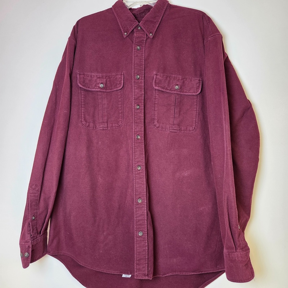 Vintage Cabela's Chamois Shirts Men's XL Tall Maroon Red Flannel Green Label